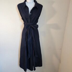 Banana Republic Poplin lrg cros strap 100% cotton navy pockets cap sleeve preppy